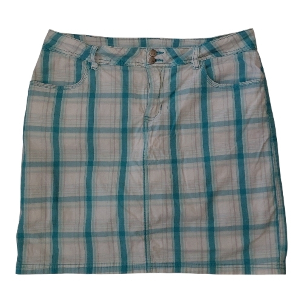 Denver Hayes Teal and White Plaid Mini Skort